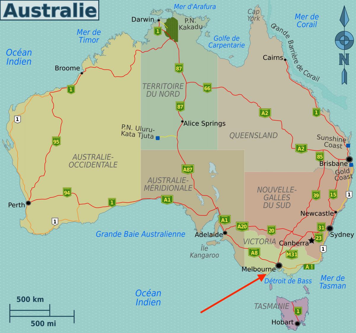 Melbourne auf Victoria - Australien Karte