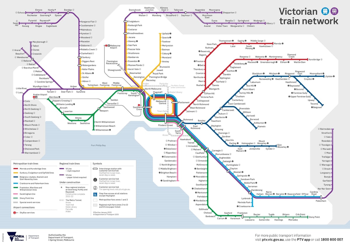 Karte der Bahnhöfe in Melbourne
